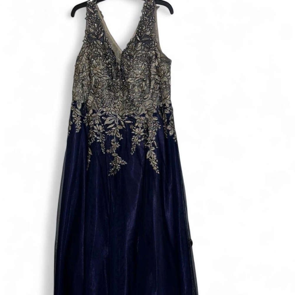 NEW! Navy Blue with Floral Gold Embroidery Ballgown Dress